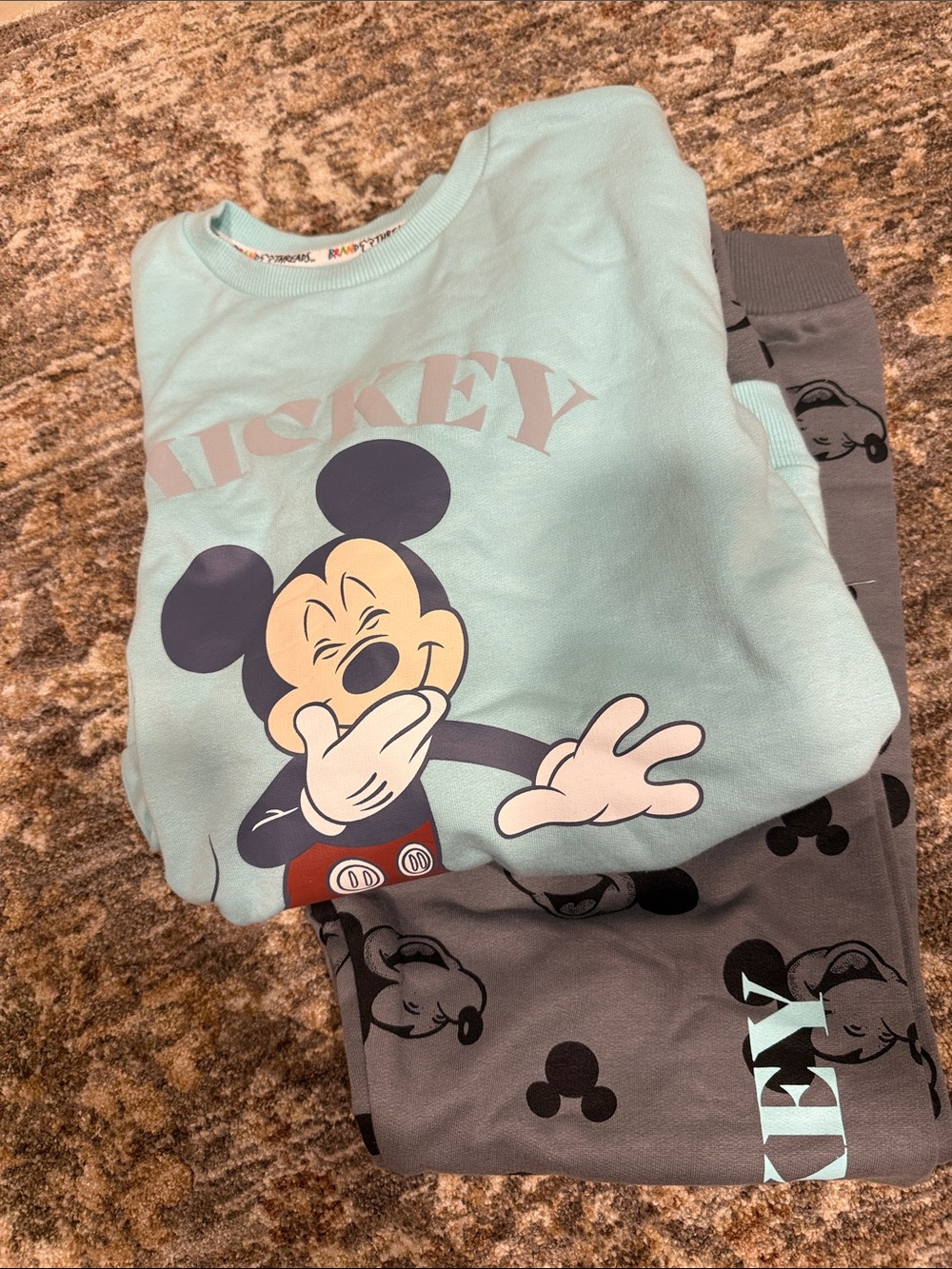 Disney Mickey Mouse Kids Pajama Set - Mint Top & Gray Pants